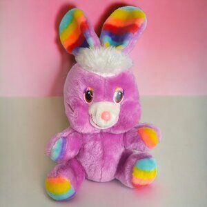 Stuffed Plush Rainbow Bunny Vintage Pink Smiling Rabbit By Animal Toy 1984 Rare‎
